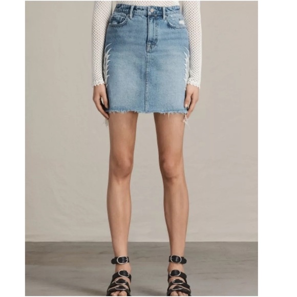 NWT All Saints Philly Denim Embroidered Mini Skirt 2 - Picture 6 of 11